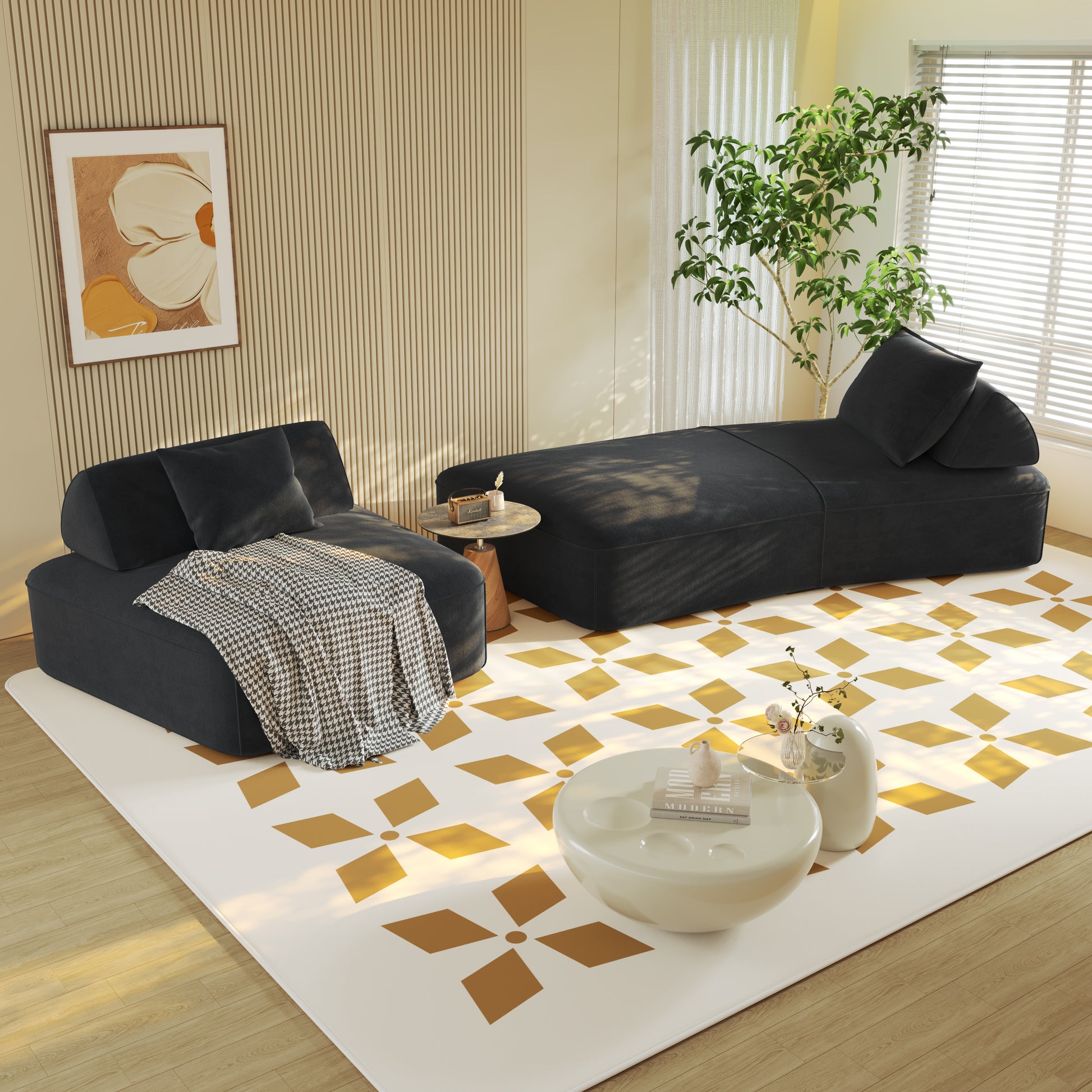 139" Modern Light Luxury Oversized Modular Sectional Sofa Set,DIY Upholstered Fluffy Chenille Sofa with Removable Backrests and Soft Pillows,Deep Seat Couch & Sofa Bed for Living Room,Office,Dark Grey image 6