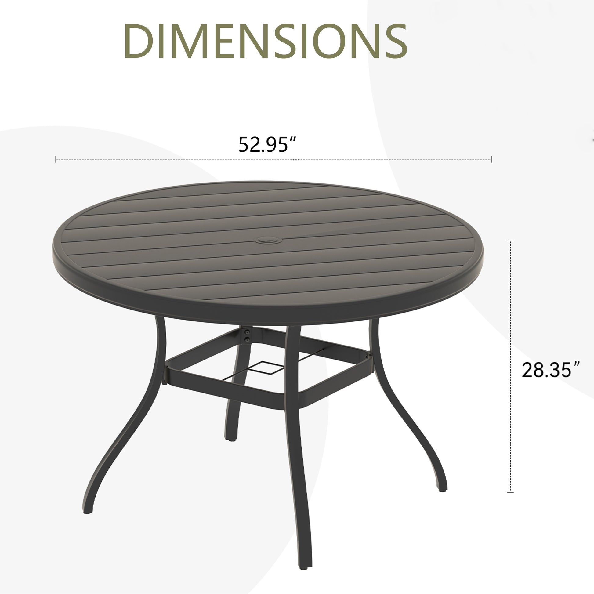 Outdoor Round Patio Dining Table for 6-7, All Weather Metal Dining Table with Umbrella Hole for Deck Lawn Garden Backyard, Black Color image 2