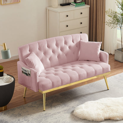 PINK Velvet Small Sofa with Gold Metal Legs image 2