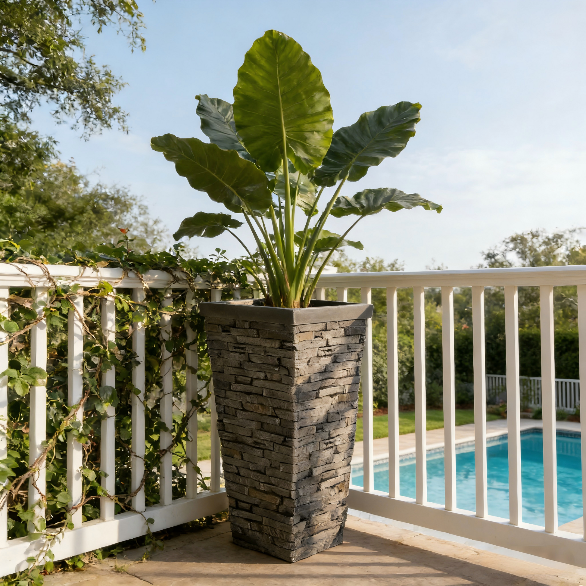 Tall Grey Stone-Effect MGO Planter - Indoor Outdoor Tall Square Plant Pot with Realistic Brick Texture, Weatherproof Heavy-Duty Container for Trees, Shrubs & Large Plants image 4