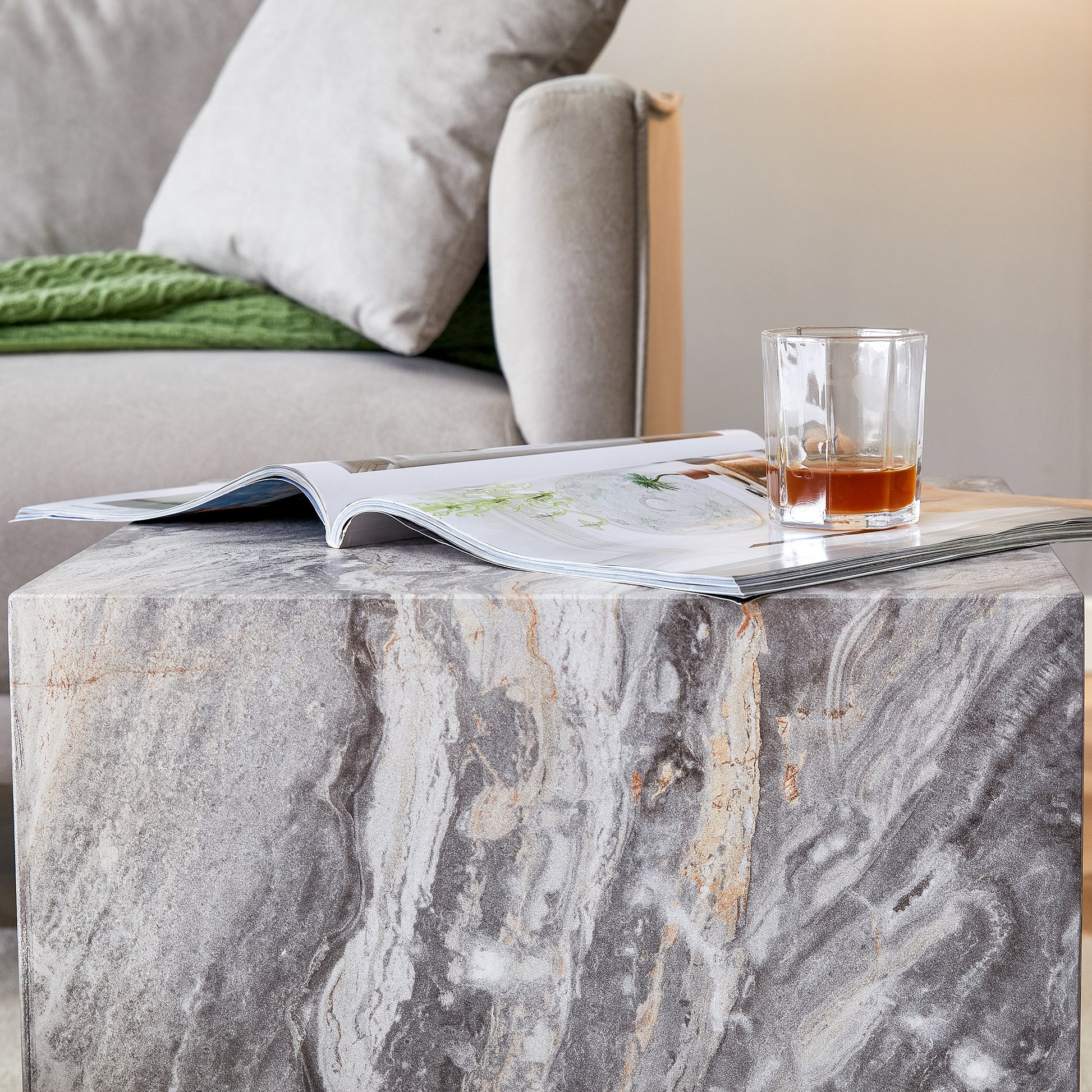 Elevate your living space with this modern MDF coffee table, which showcases gray textured patterns. It is characterized by stylish design. image 12