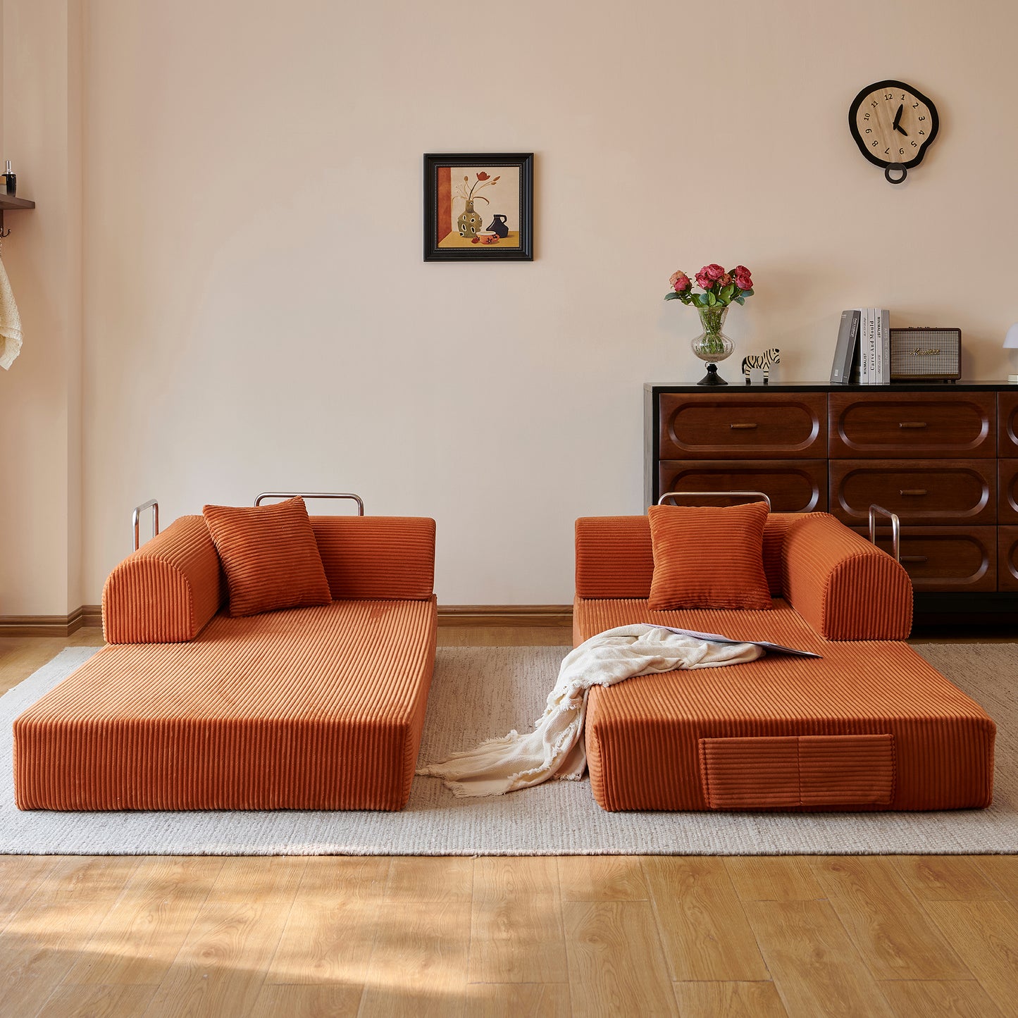 78.8" Compression Sofa,Convertible Floor Sofa Bed-with Pillow Back Support Armrest,Comfy Futon Couch Sleeper Bed,Loveseats Boneless Modular Sectional Sofa,Corduroy fabric,for Living Room,Bedroom image 8