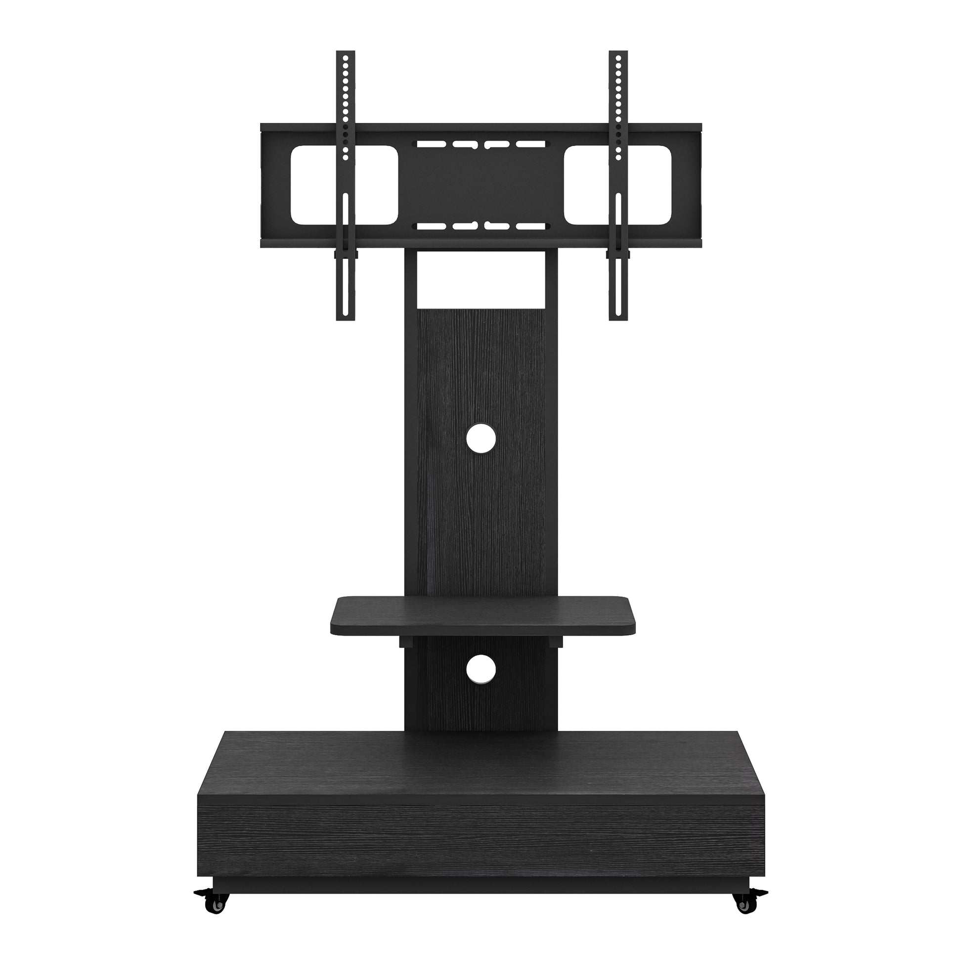 TV stand with push-pull drawer for Living Room, Bedroom,Offices,Mobile TV Cart for 32-75 inches,Floor Stand with Mount on Lockable Wheels,Black image 11