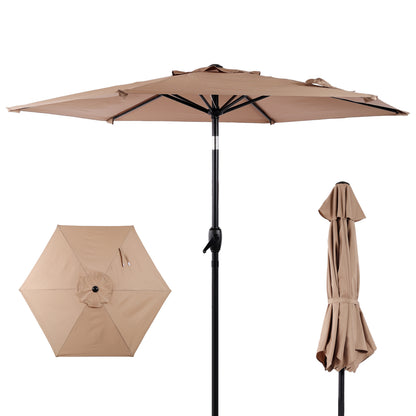 7.5 FT Patio Umbrella, Outdoor Market Yard Umbrella, Sun Shade Umbrella with Push Button Tilt and Crank Mechanism for Garden, Deck, Pool and Backyard, Not Include Umbrella Base, Brown image 1