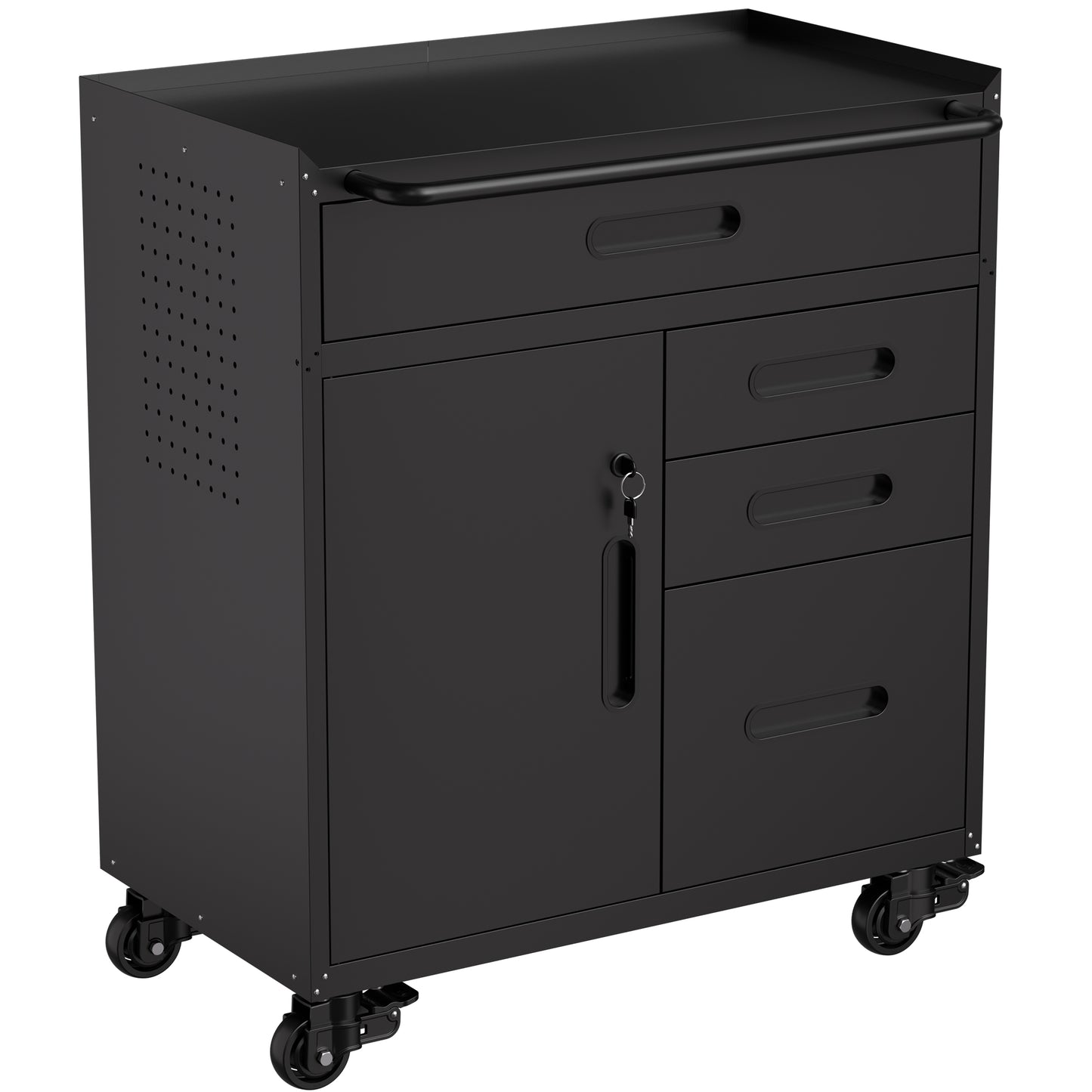 34.3" Mobile Tool Storage Cabinet - Garage Organizer with Lockable Compartment & 4 Drawers, Rolling Steel Chest for Workshop and Home Garage image 9