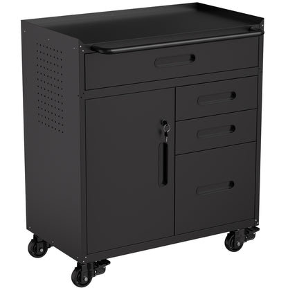 34.3" Mobile Tool Storage Cabinet - Garage Organizer with Lockable Compartment & 4 Drawers, Rolling Steel Chest for Workshop and Home Garage image 9