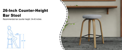 Swivel Bar Stools Set of 2, Counter Height Backless 26″ Bar Stool, Fabric Upholstered Seat, Sturdy Wood Legs and Metal Footrest, Mid-Century Modern Island Stools for Home Bars, Restaurants, Gray image 6
