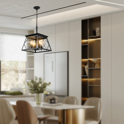 16" Black Industrial 4-Light Pendant Chandelier, Modern Metal Cage Design, Adjustable Hanging Light for Dining Room, Kitchen, Living Room (No Bulbs) image 3
