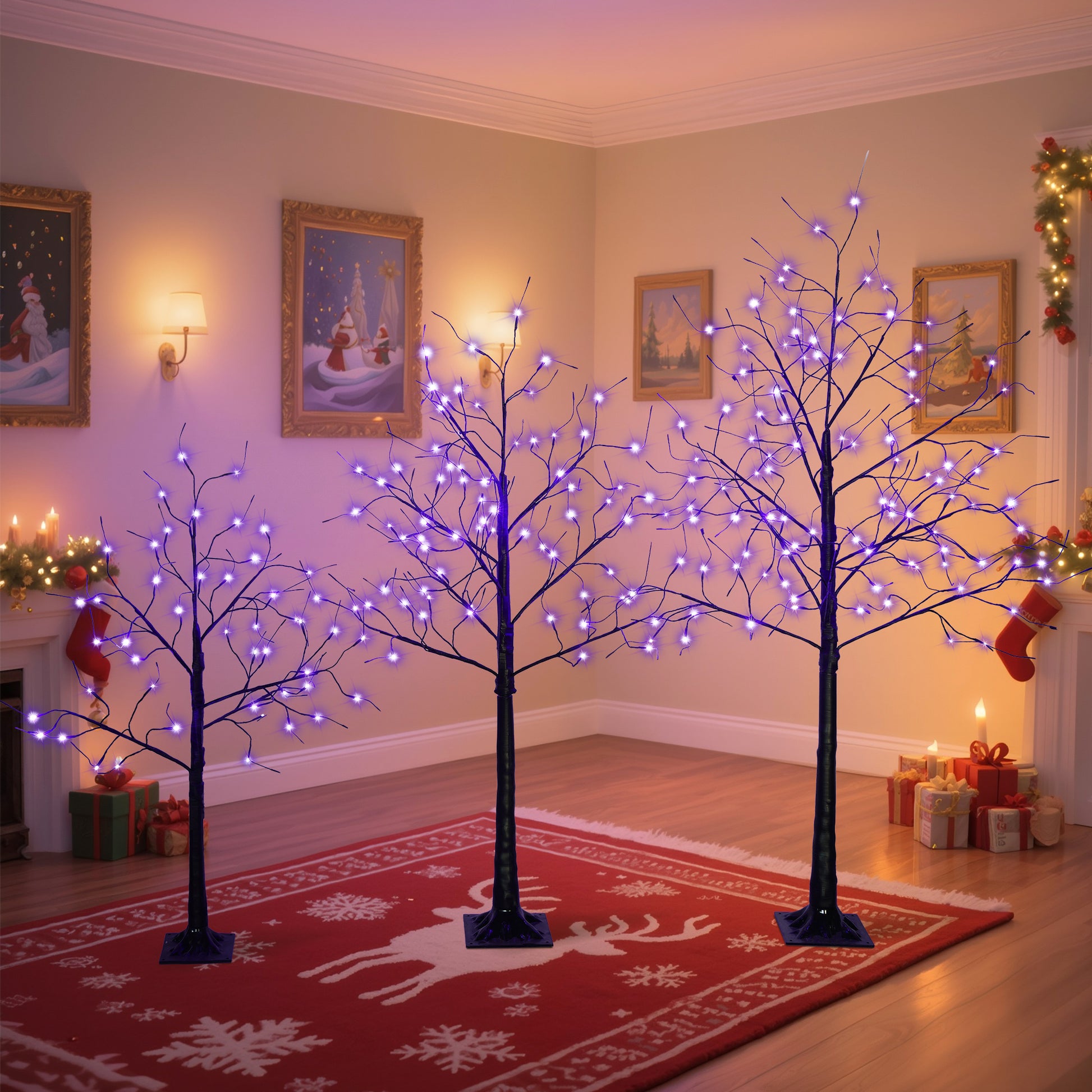 3 Pac Christmas Tree with Purple Lights, 4FT 5FT and 6FT, Lighted Black Tree for Christmas Decoration image 1