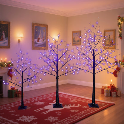 3 Pac Christmas Tree with Purple Lights, 4FT 5FT and 6FT, Lighted Black Tree for Christmas Decoration image 1