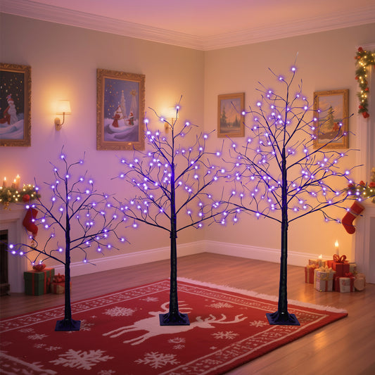 3 Pac Christmas Tree with Purple Lights, 4FT 5FT and 6FT, Lighted Black Tree for Christmas Decoration image 1