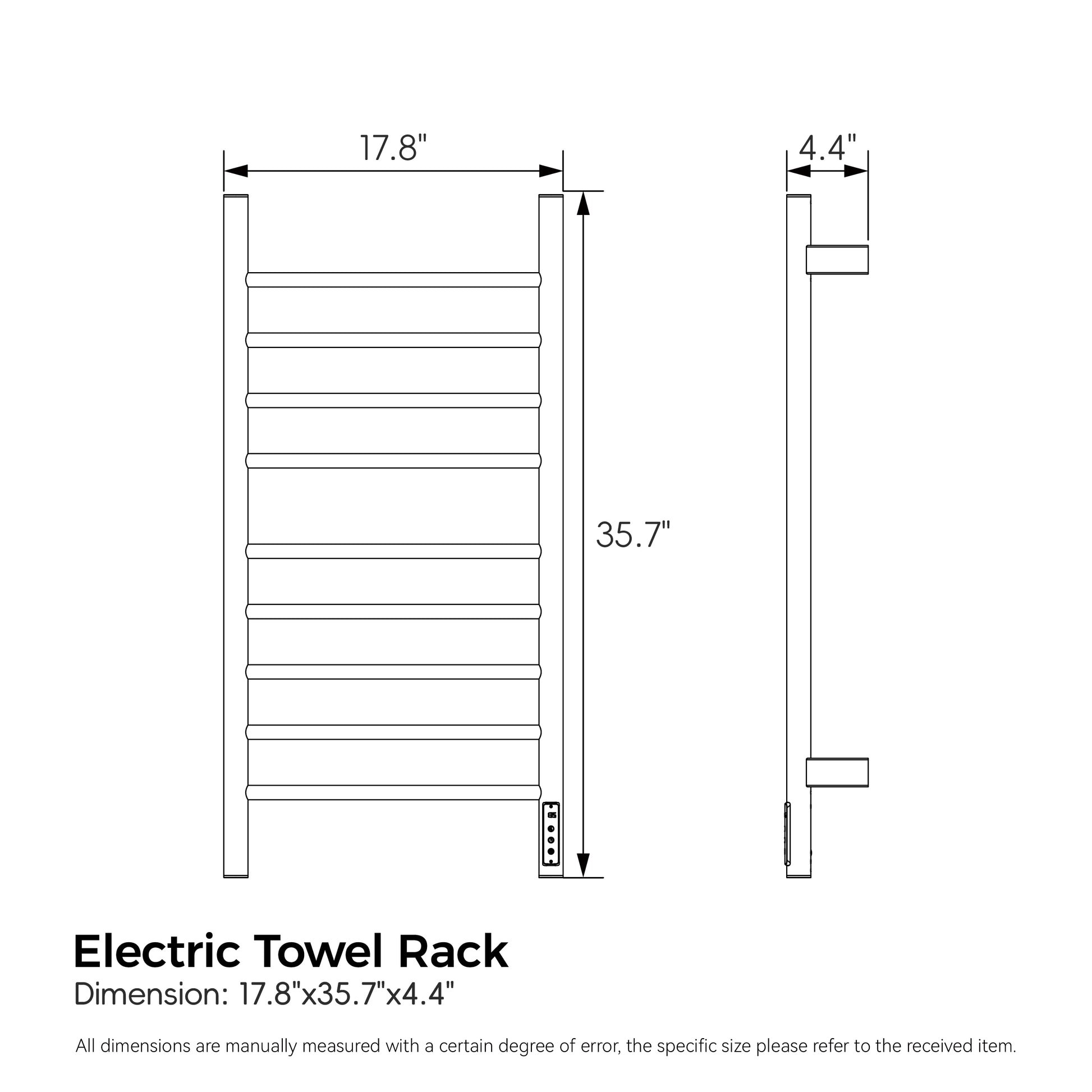 Brushed Gold Heated Towel Rack for Bathroom,Wall Mounted with Intelligent Touch Screen Timer, 9-Bar Towel Warmer, 304 Stainless Steel Polished, Plug-in/Hard-Wired image 9