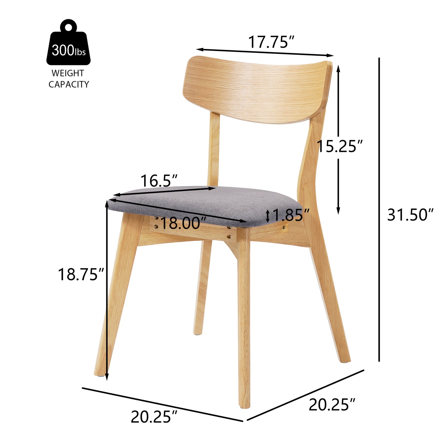 Mid-Century Walnut Finished Frame Upholstered Dining Chairs,Set of 2, Dark Grey+Natural image 4