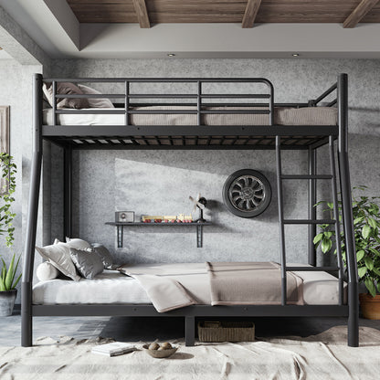 Twin over Full Size Metal Bunk Bed for Teens and Adults,Space-Saving/Noise Reduced/No Box Spring Needed, Round Tube, Black image 2