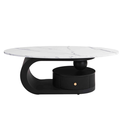Modern Nesting Coffee Table Set of 2 End Table for Living Room, Oval and Round Table Set image 6