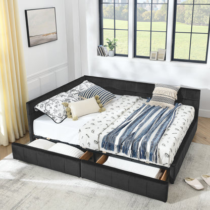 Queen Size Storage Upholstered Tufted Bed Frame, Sofa Bed Frame with Comfortable Backrest and Armrests, Queen Size Bed for Bedroom, Living Room,Velvet, BLACK(85.5''*64.5''*29.5'') image 3