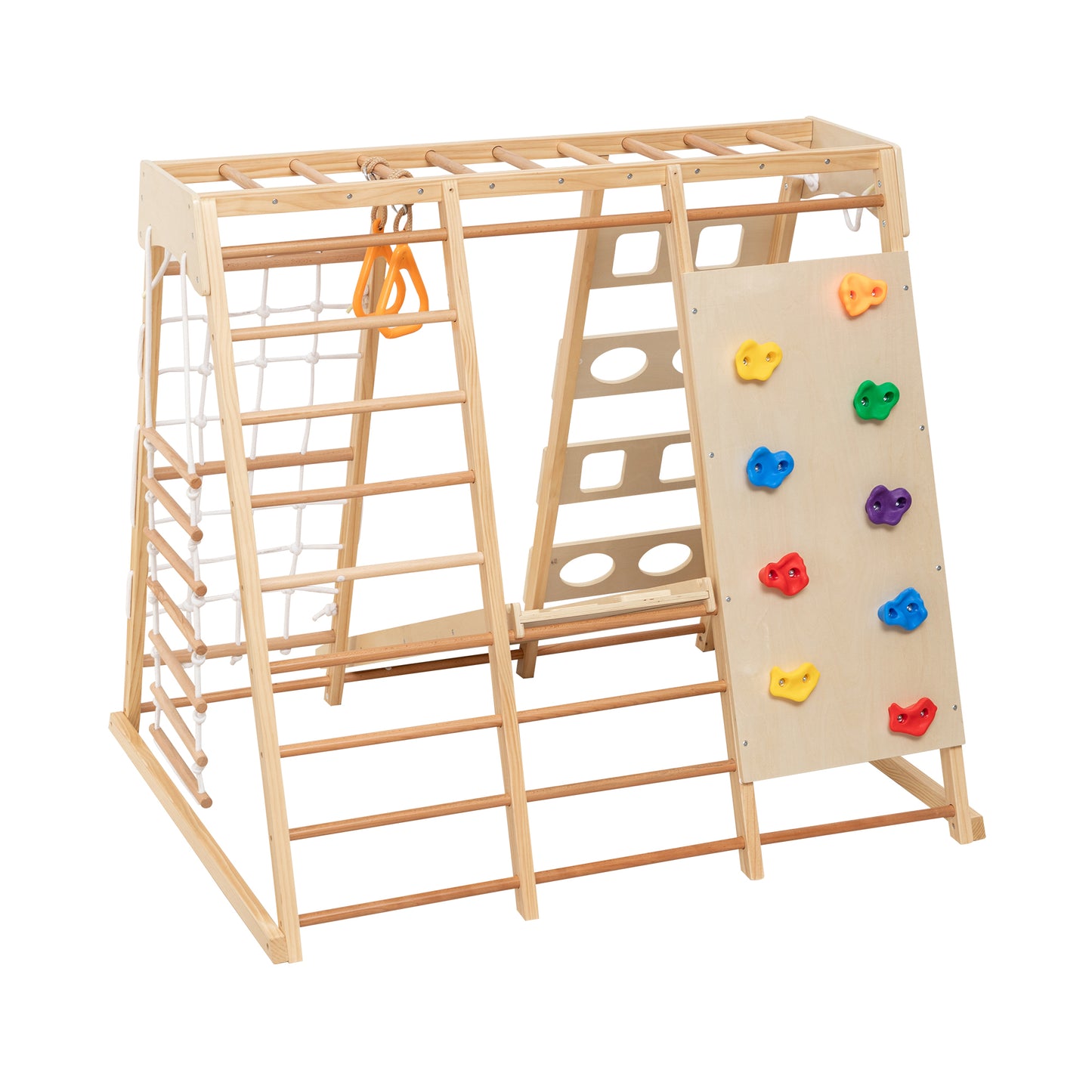 9-in-1 Slide and Climbing Wall for Toddlers 3+, Wooden Indoor Play Structure, Heavy Duty 176 lbs Capacity, Safe Rounded Edge Natural Wood, Balance & Strength Toy Gift image 10