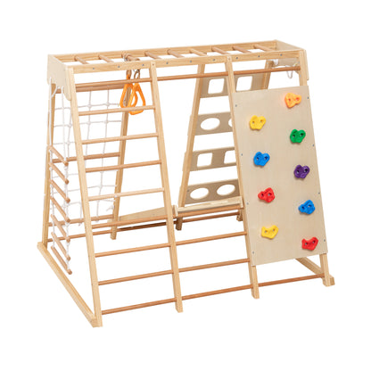 9-in-1 Slide and Climbing Wall for Toddlers 3+, Wooden Indoor Play Structure, Heavy Duty 176 lbs Capacity, Safe Rounded Edge Natural Wood, Balance & Strength Toy Gift image 10