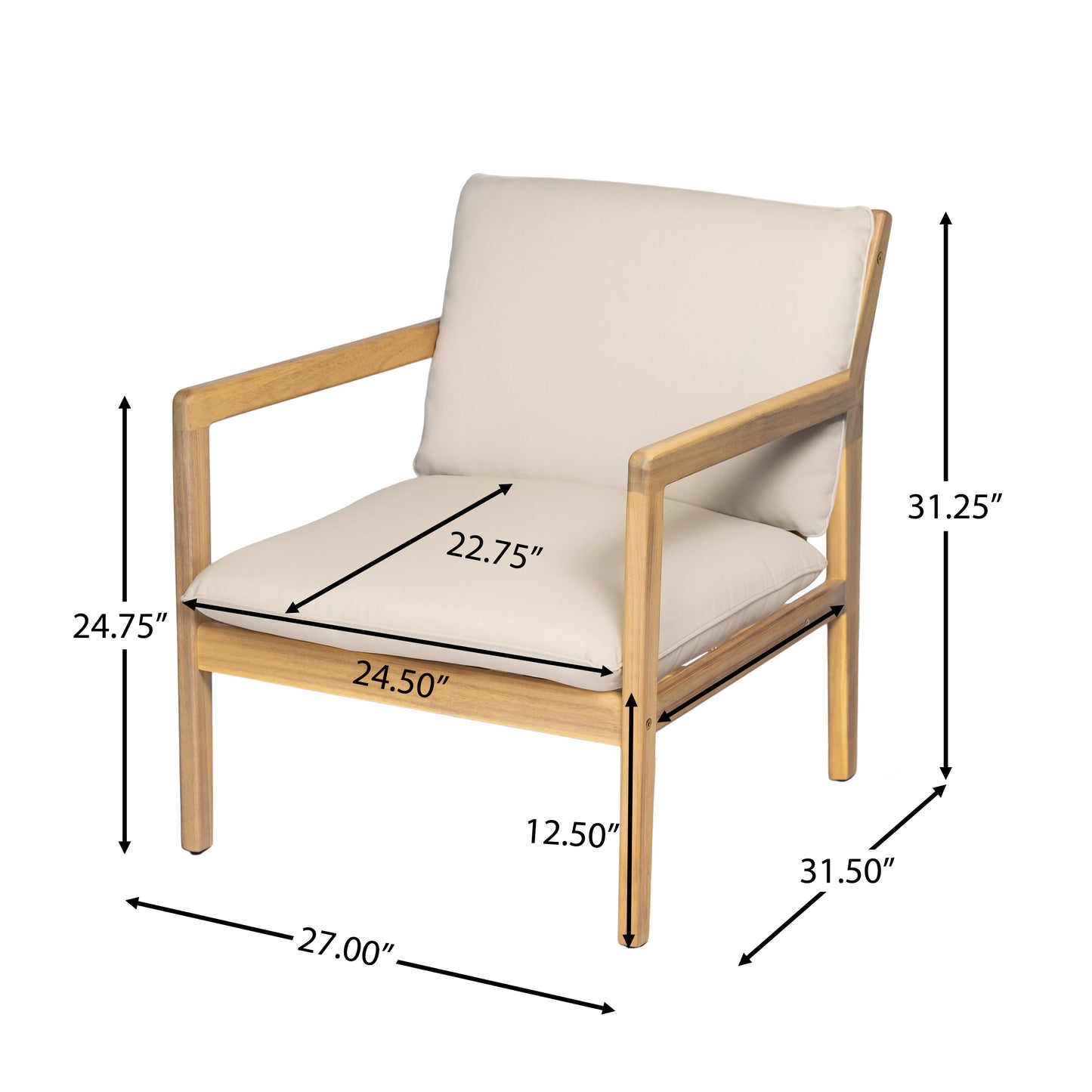 Outdoor Acacia Wood Armchair, Set of 2, Patio Club Chair with Cushions, Light Teak image 7