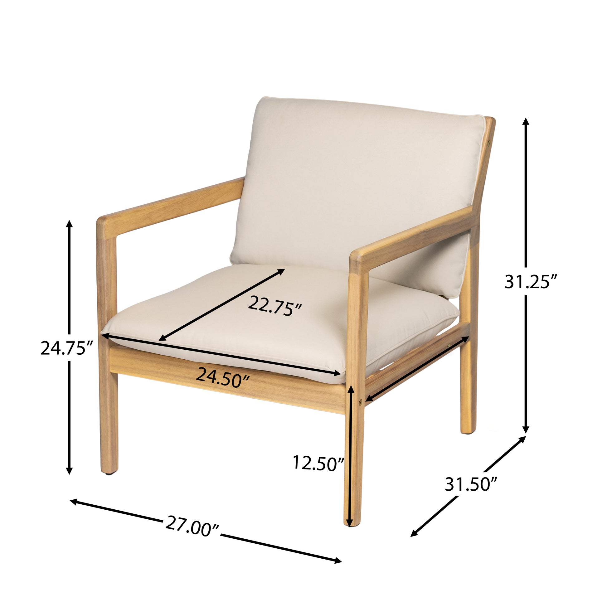 Outdoor Acacia Wood Armchair, Set of 2, Patio Club Chair with Cushions, Light Teak image 7
