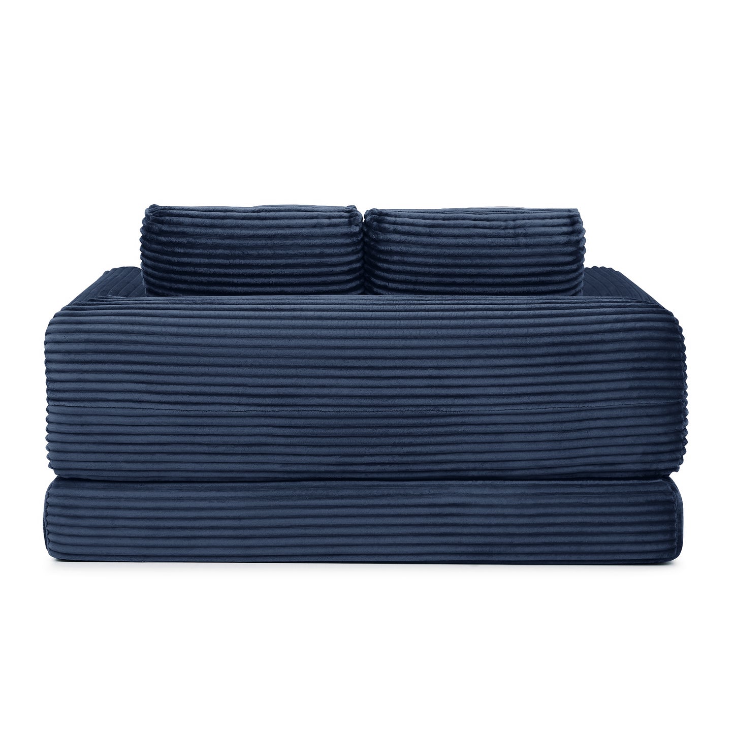 2-in-1 Folding Convertible Sofa Bed, Modern Corduroy Sleeper Couch with 2*pillows, Futon Modular Upholstered Boneless Loveseat with Pull-Out Bed,Folding Floor Modular Couch for Living Room Blue image 10