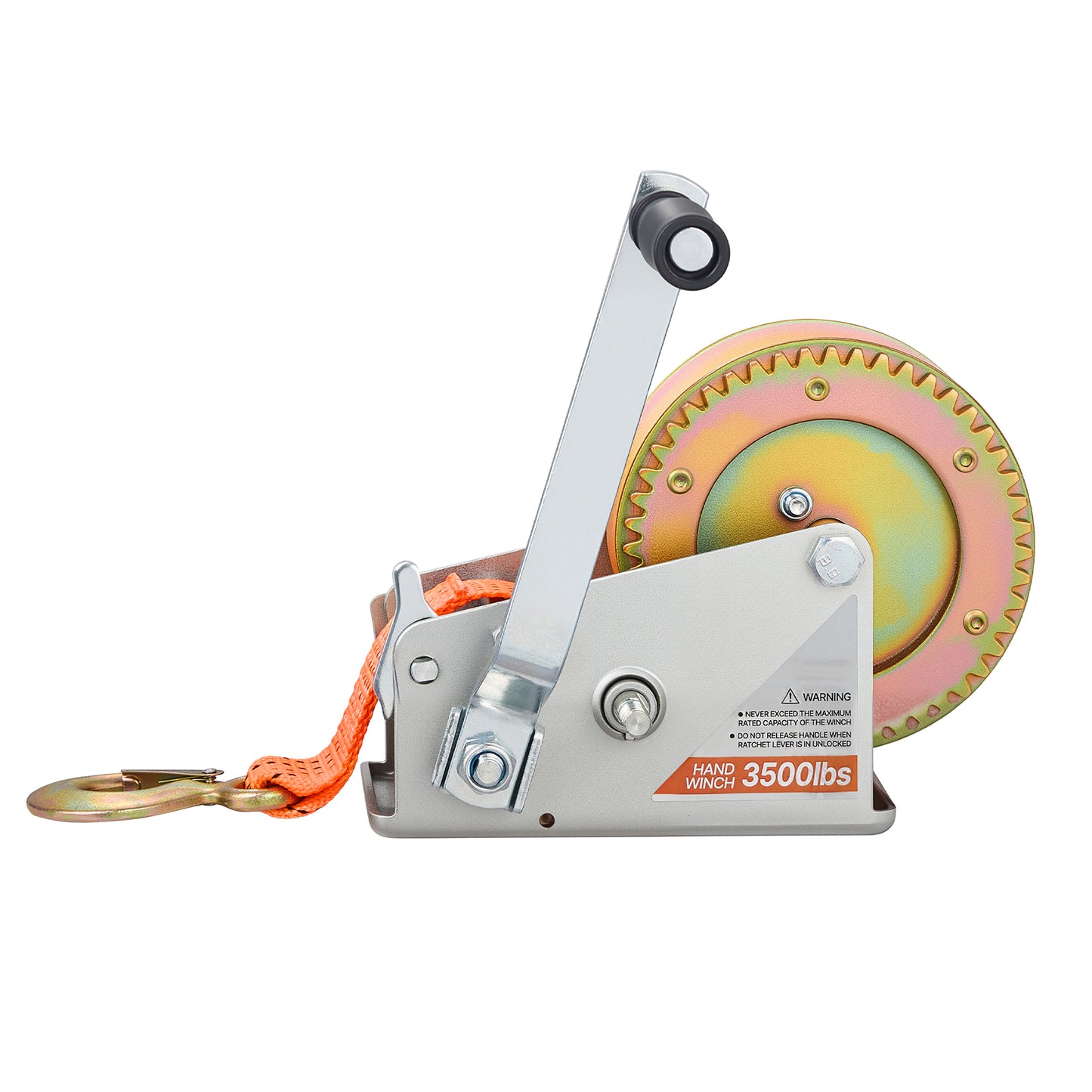 Boat Winch, 3500 lbs Hand Winch, Heavy Duty Manual Rope Crank with 20ft Orange Polyester Strap, Portable Two-Way Ratchet, 2 Speed Switchable, Anti-Slip Handle Gear for Boat Trailer ATV Towing image 11