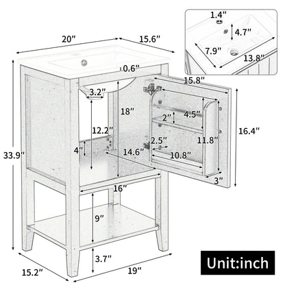 20" Bathroom Vanity with Sink, Bathroom Cabinet with Soft Closing Door, Storage Rack and Open Shelf, White(Old SKU:WF308492AAK/N725P220604K) image 3
