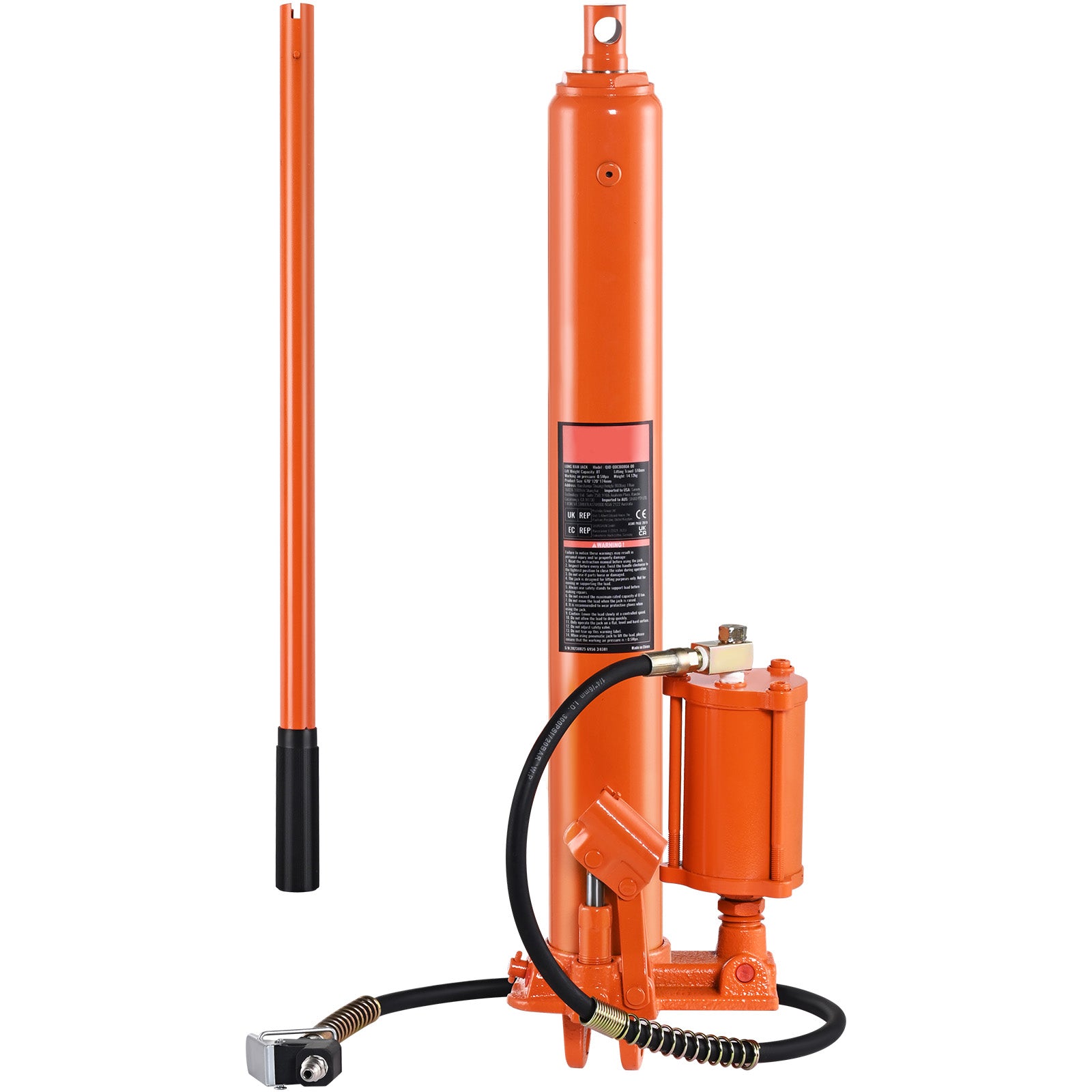 Hydraulic Long Ram Jack, 8 Ton Engine Hoist Cylinder with Air Pump and Single Piston Pump, Hydraulic Ram Cylinder Clevis Base for Engine Lift Hoists, Garage/Shop Cranes, Mechanical, Farm image 1