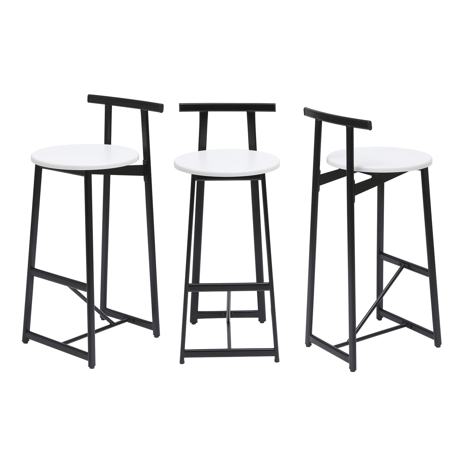Bar Stools Kitchen Island Bar Chairs Set of 3 Metal Counter Barstools with Backrest for Dining Pub Room (Black & White) image 9