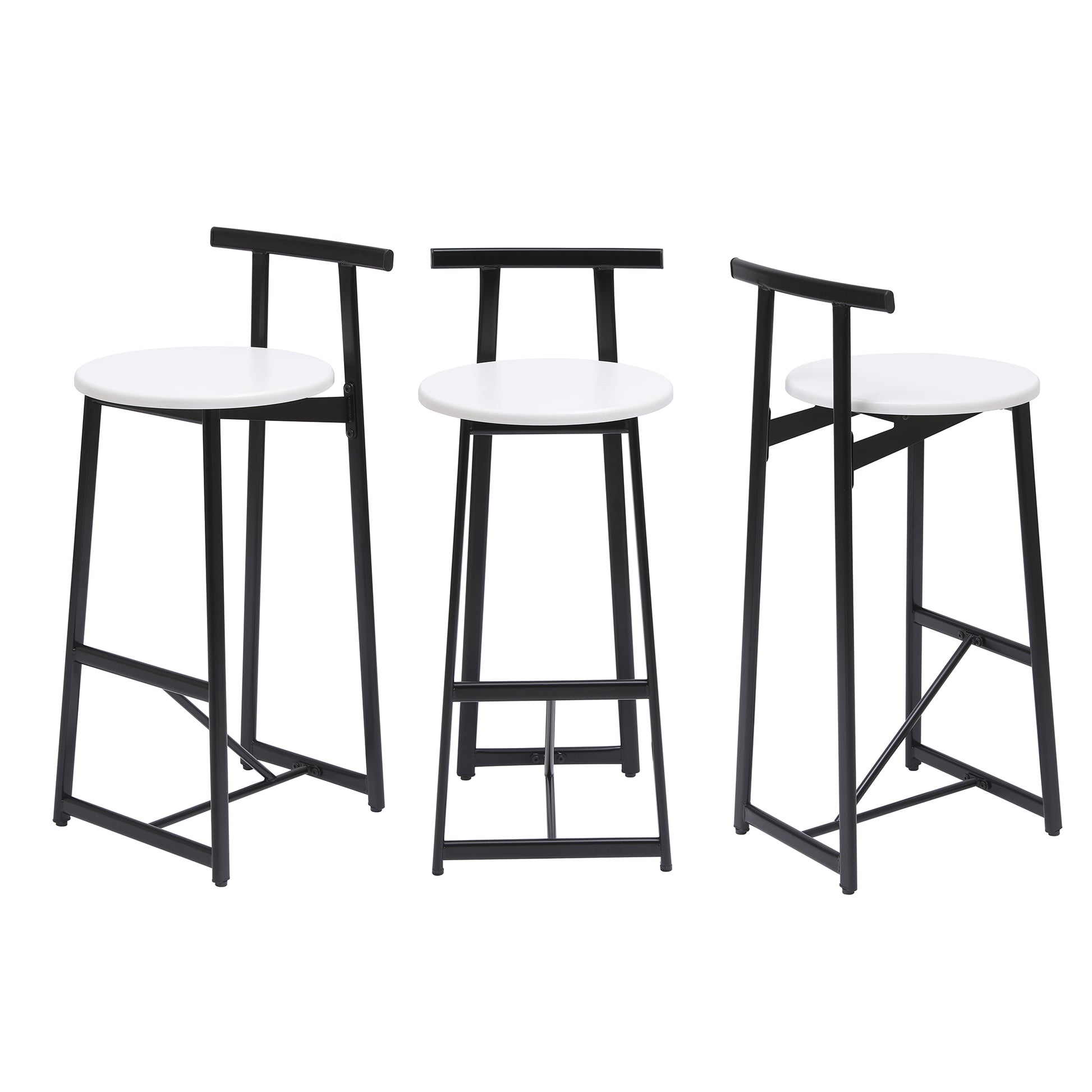 Bar Stools Kitchen Island Bar Chairs Set of 3 Metal Counter Barstools with Backrest for Dining Pub Room (Black & White) image 9