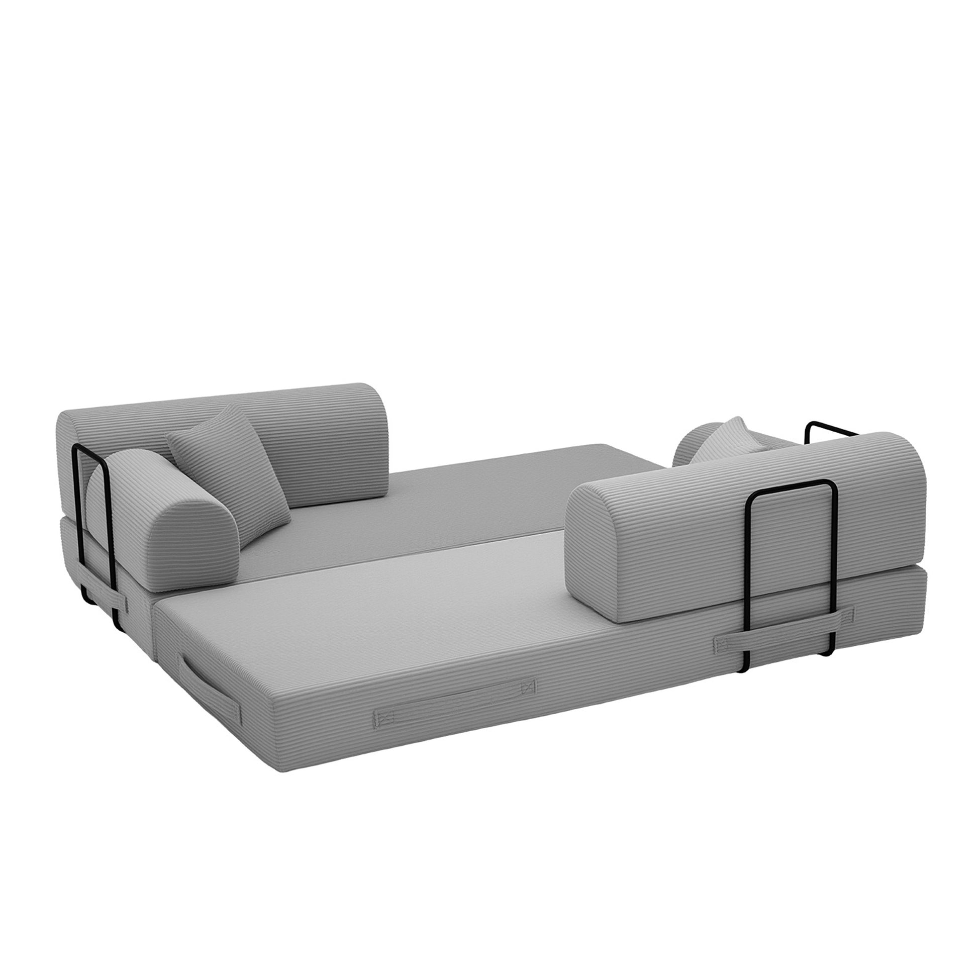 Convertible Sleeper Sofa Bed,Corduroy Folding Mattress Couch with Fixed-Shape Frame, Floor Sofa Lounge Couch for Living Room Bedroom(Light Gray) image 7