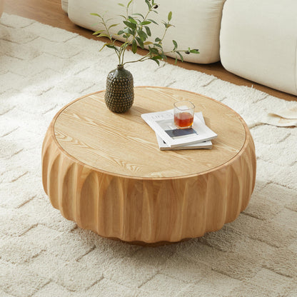 Round Solid Wood Carved Coffee Table with Elegant Sculptural Design image 4