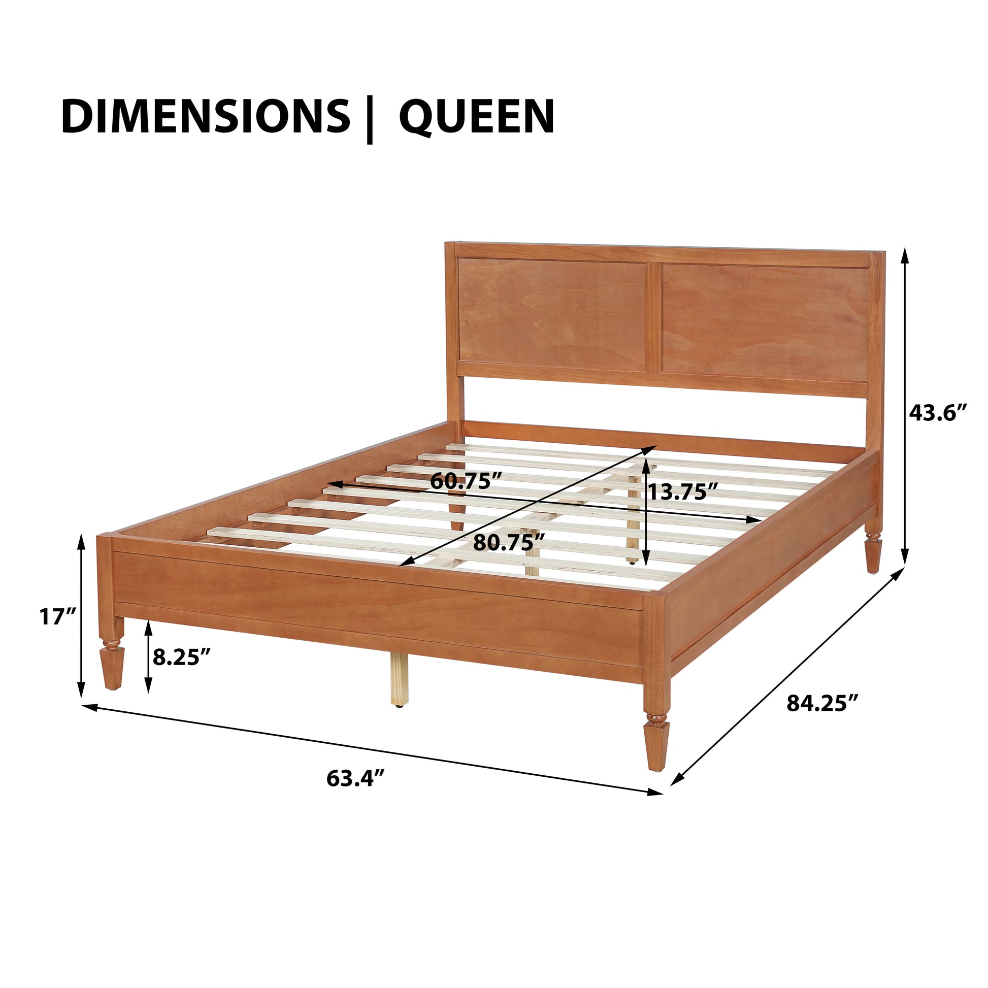 Queen Size Wood Platform Bed Frame with Classic Panel Headboard, Wooden Slats Support, No Box Spring Needed, Easy Assembly, Brown image 3