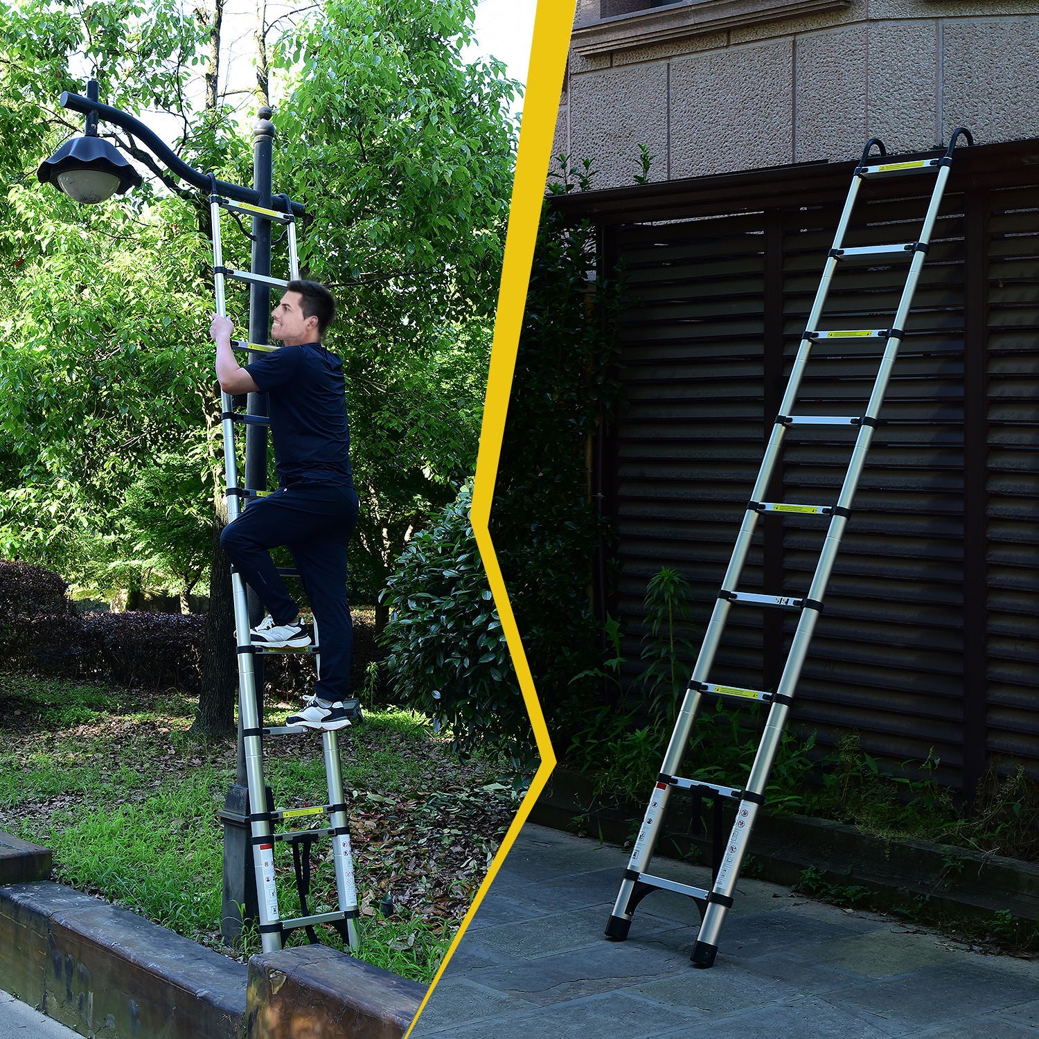 8.5FT telescopic ladder, telescopic aluminum alloy multi-purpose folding telescopic ladder with hooks and triangular support frame, suitable for outdoor work at home or RV image 2