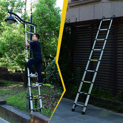 8.5FT telescopic ladder, telescopic aluminum alloy multi-purpose folding telescopic ladder with hooks and triangular support frame, suitable for outdoor work at home or RV image 2