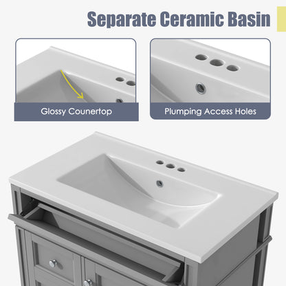 30'' Bathroom Vanity with Top Sink, Modern Bathroom Storage Cabinet with 2 Drawers and a Tip-out Drawer, Single Sink Bathroom Vanity image 7