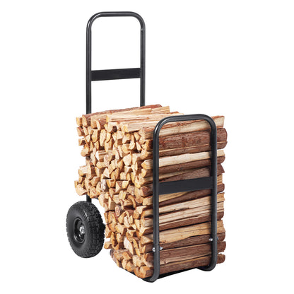 Firewood Log Cart, 250 lbs Capacity, Outdoor and Indoor Wood Rack Storage Mover with PU Wheels & Waterproof Cloth, Heavy Duty Steel Dolly Hauler, Firewood Carrier for Fireplace, Fire Pit, Black image 2