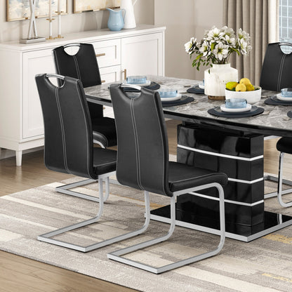 Modern Glam Dining Side Chairs Set of 2 Black Faux Leather Upholstery Chrome Finish Metal Legs Dining Room Furniture image 6
