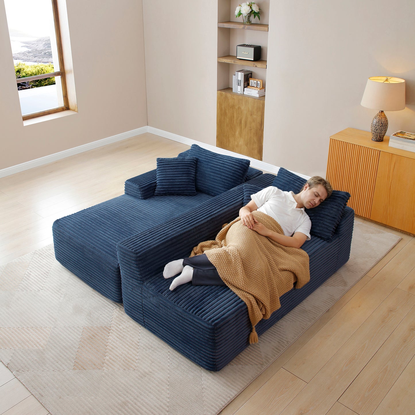 105'' Modular Sectional Sofa, Cloud Sectional Couch with Deep Seat, Modern Modular L-Shape Sofa Couch with Chaise,Upholstered Couches for Living Room Bedroom,No Assembly, (Blue) image 5