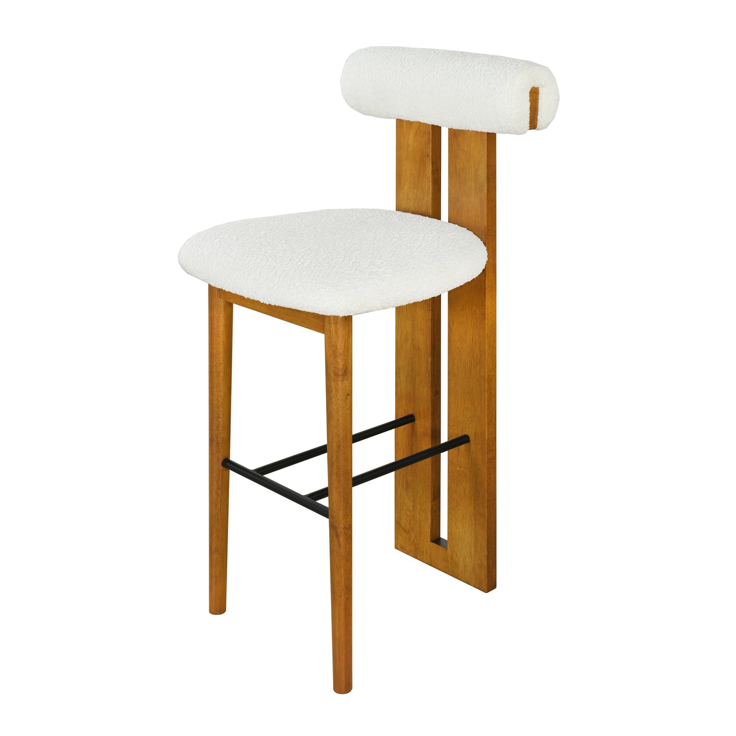 Renee Indoor Wooden Upholstered Barstool, Walnut Finished and White Upholstery, Set of 2 image 6