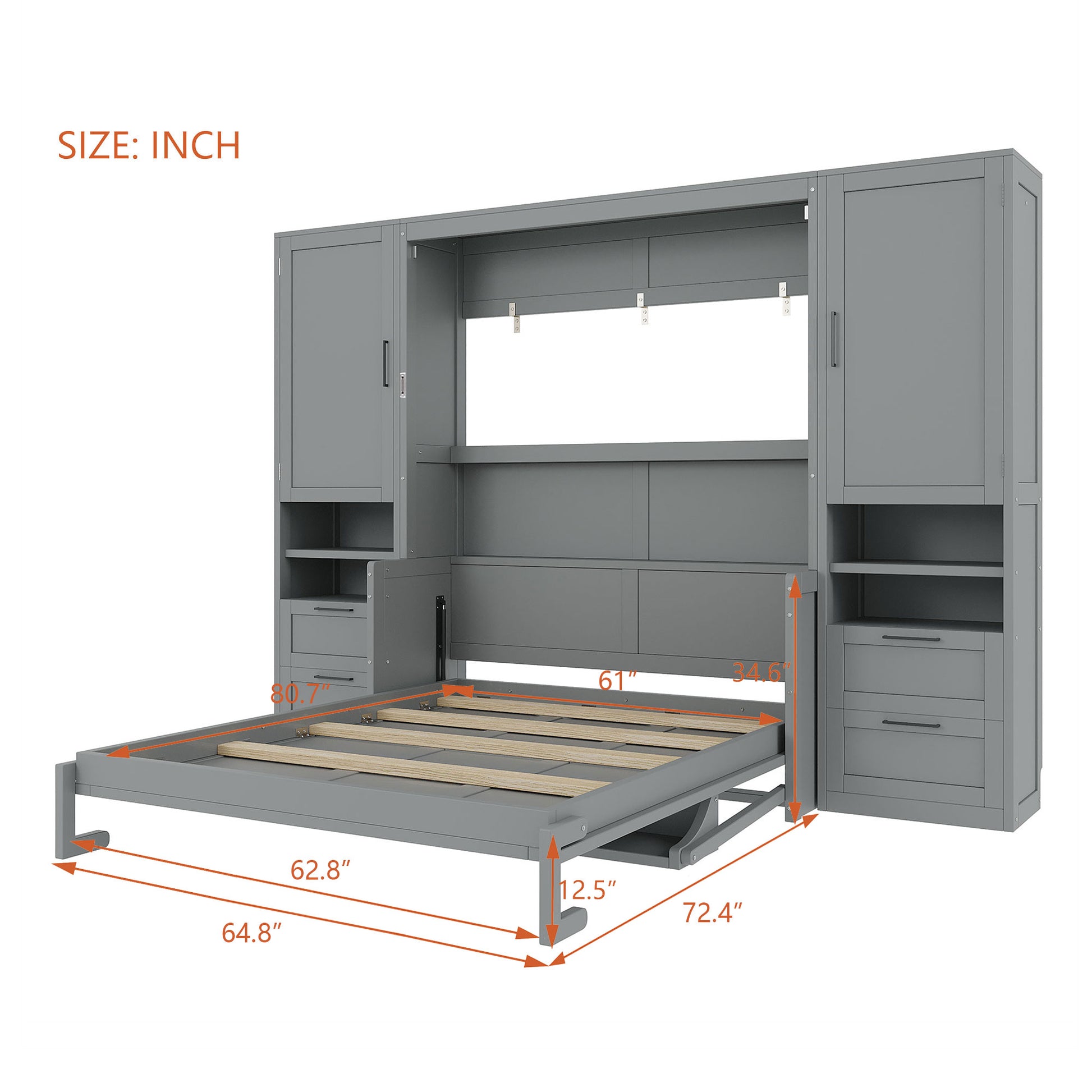 Queen Size Murphy Bed Wall Bed with Closet,Drawers and Shelves,Gray(OLD SKU:LP000909AAE-2) image 7