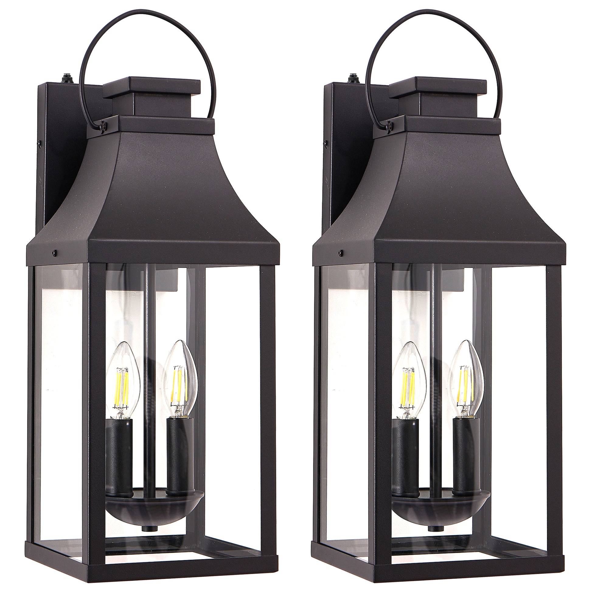 Dusk to Dawn Outdoor Lighting Fixture, 20'' Large Porch Lights Outdoor Sconce Lights, 2-Light Black Exterior Lights for House Waterproof Outside Patio Lanterns for House Garage, 2-Pack image 7