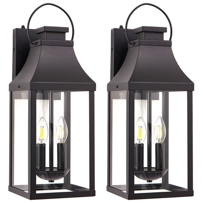 Dusk to Dawn Outdoor Lighting Fixture, 20'' Large Porch Lights Outdoor Sconce Lights, 2-Light Black Exterior Lights for House Waterproof Outside Patio Lanterns for House Garage, 2-Pack image 7