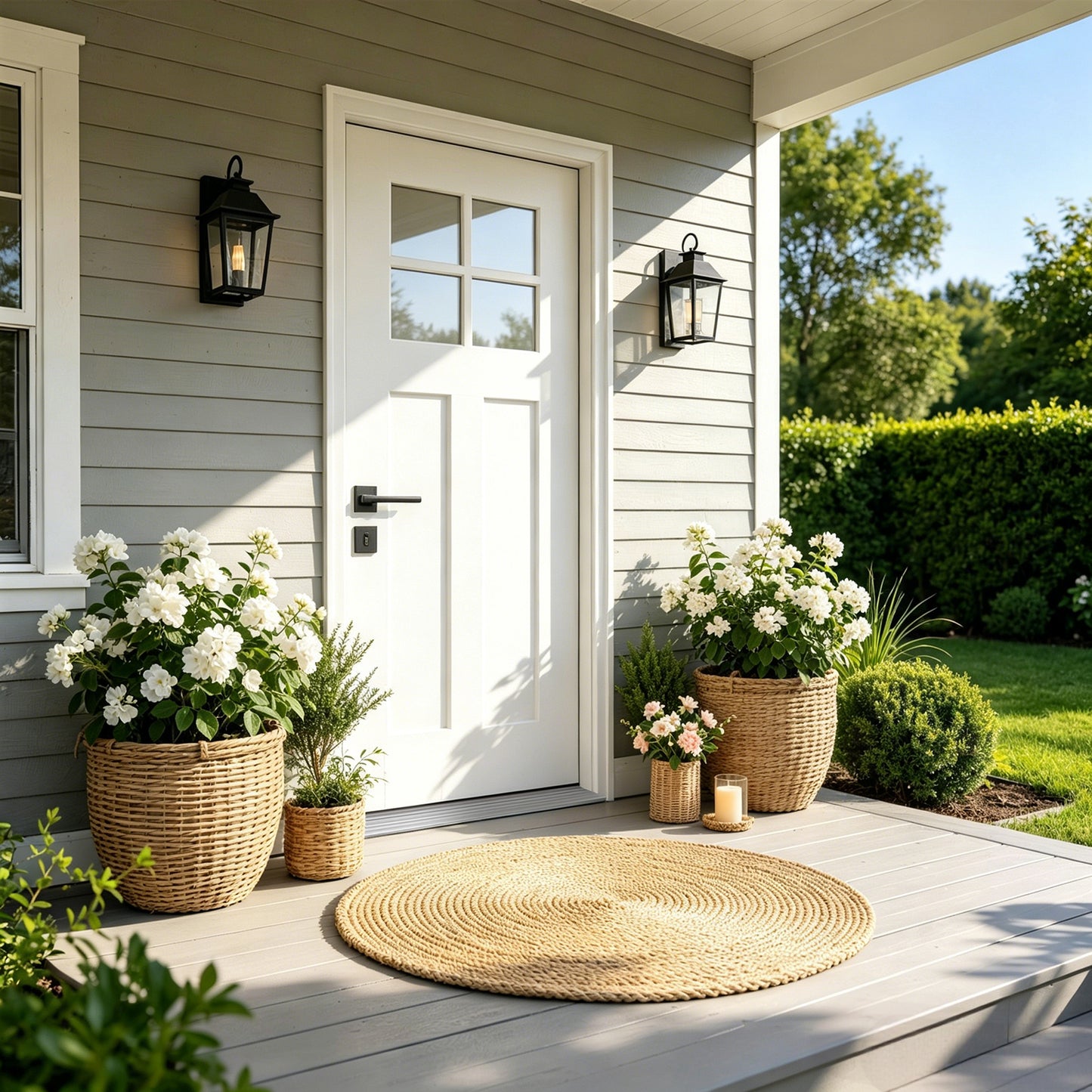 36"x80" Fiberglass Front Door with White 4-9/16" PVC Frame,Right-Hand Inswing Exterior Door with Brickmould,Contemporary minimalist smooth skin with clear glass for Home Entrance, White image 1