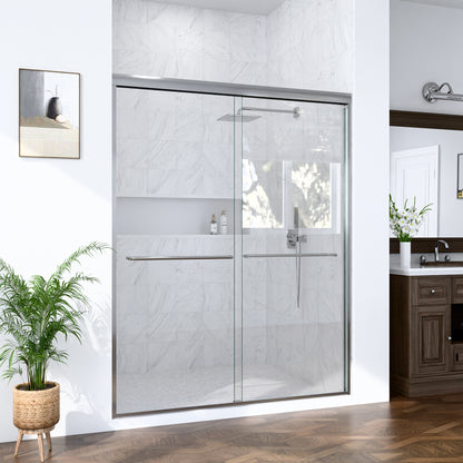 (NEW) 56"-60"W*72" H Semi-Frameless Double Sliding Shower Door, Bypass Shower Door, 1/4" (6mm) Thick SGCC Tempered Glass Door, Chrome image 2