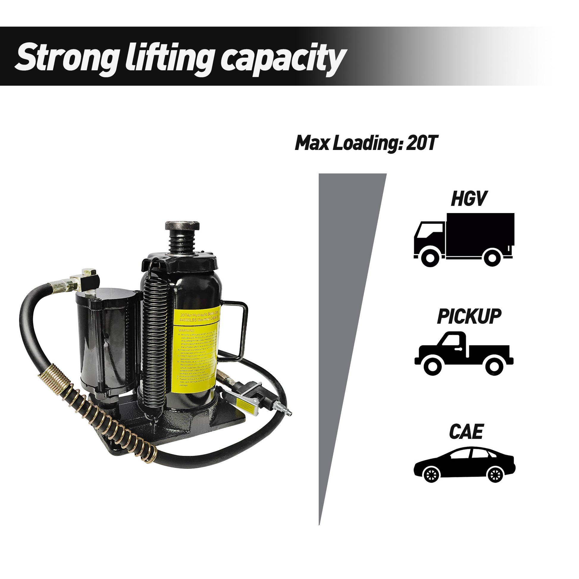 Air Hydraulic Bottle Jack, 20 Ton/40000 LBS Bottle Jack, 10.23-20.07 inch Lifting Range, Manual Handle and Air Pump, for Car, Pickup, Truck, RV, Auto Repair, Industrial Engineering image 5