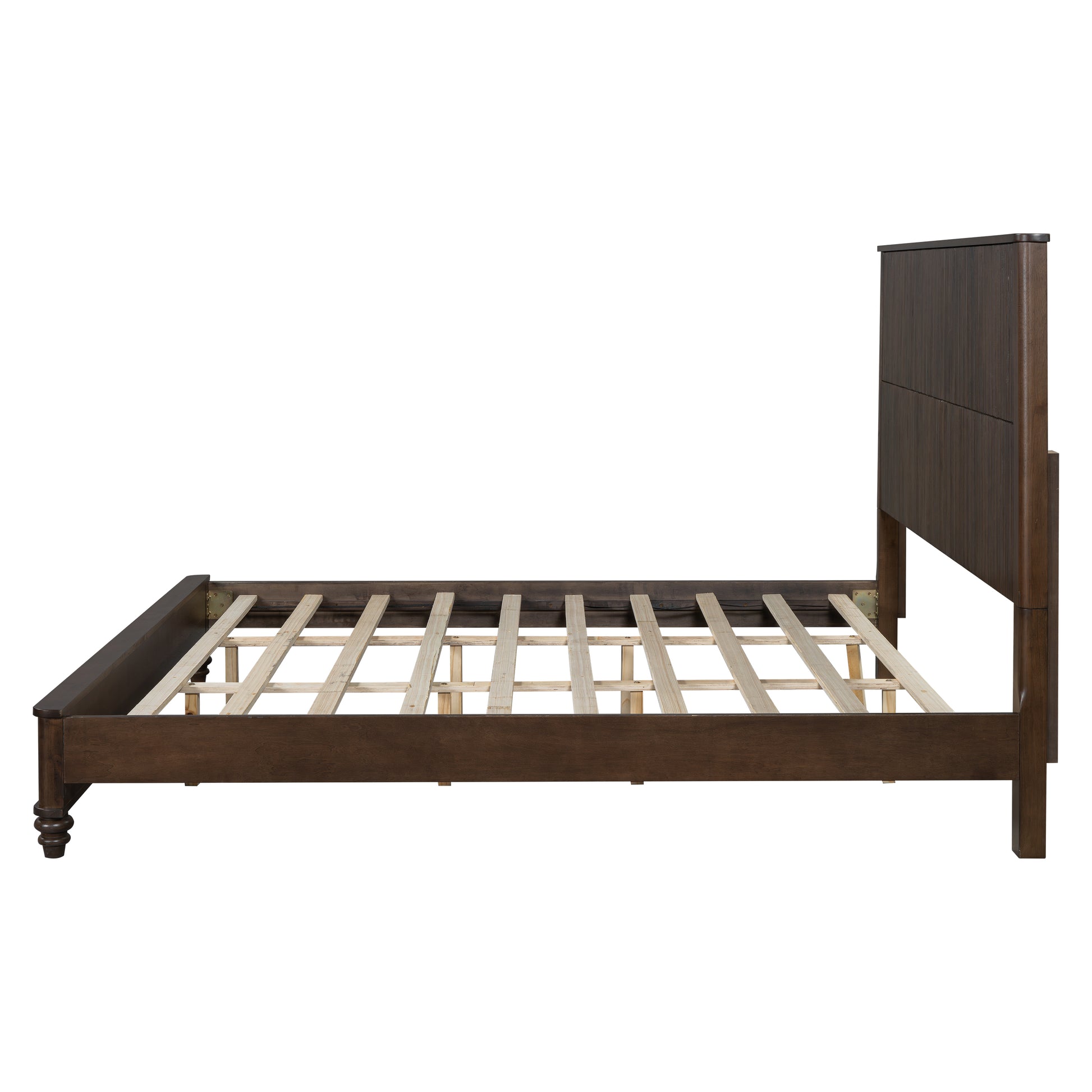 Solid Wood Bed Frame,King Platform Bed Frame with Headboard,Tall Headboard Natural Wood Bed,No Box Spring Needed,Walnut image 8