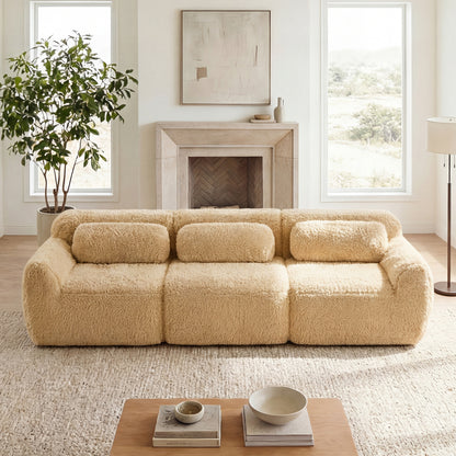 114''Soft And Fluffy Plush Fabric,Modular Sectional Sofa Couches,Ergonomic Design With Throw Pillows,Full-compression Vacuum Packaging Buckle Connection For Study,Home Theater,Light Khaki image 1