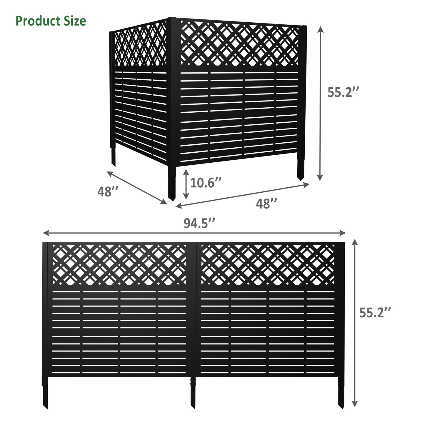 W48'' x H47.3'' x 2 Panels Metal Privacy Screen, Outdoor Privacy Panels, Trash Can Enclosure, Air Conditioner Fence, Pool Equipment Enclosure, Backyard Fencing, Rhombus Black image 4