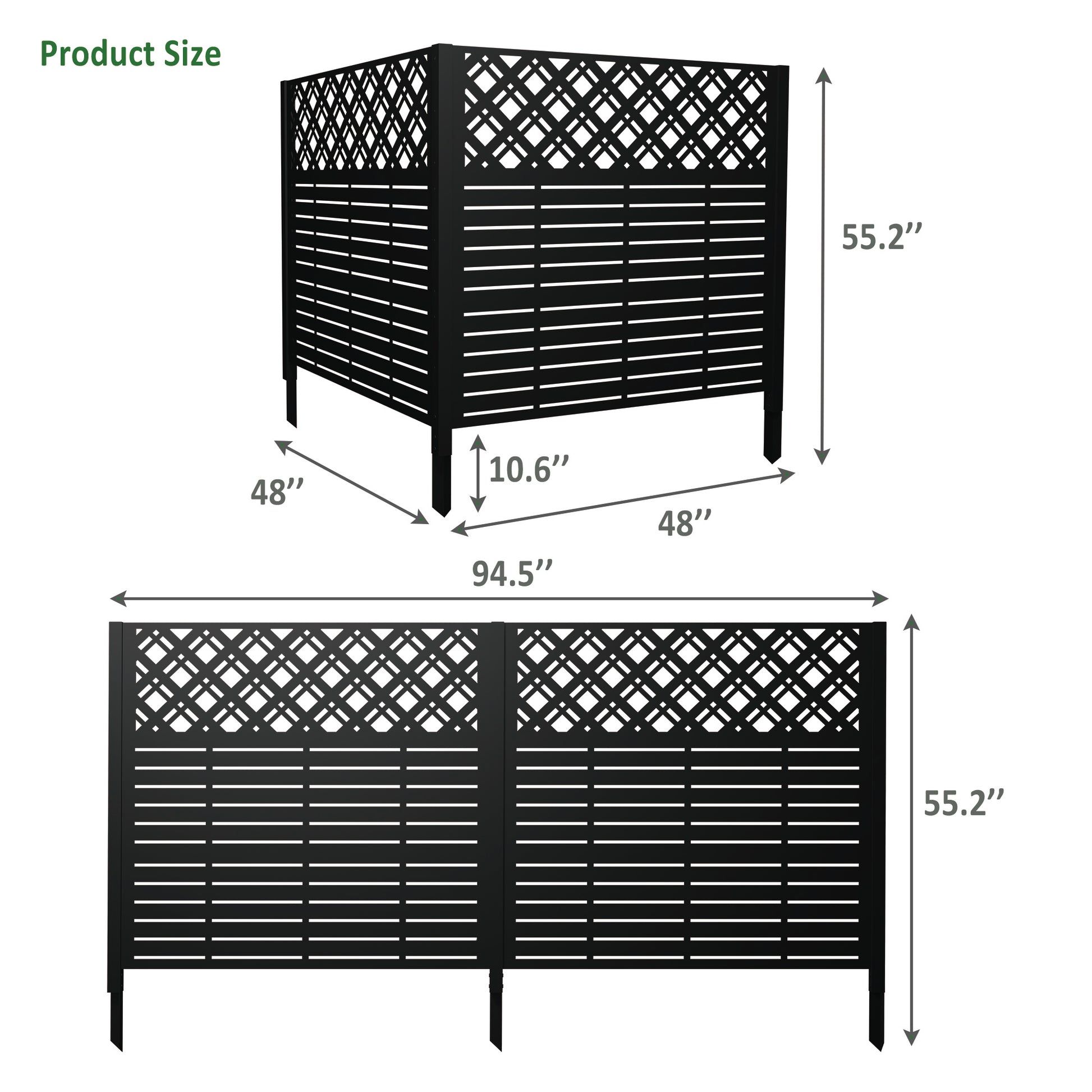 W48'' x H47.3'' x 2 Panels Metal Privacy Screen, Outdoor Privacy Panels, Trash Can Enclosure, Air Conditioner Fence, Pool Equipment Enclosure, Backyard Fencing, Rhombus Black image 4
